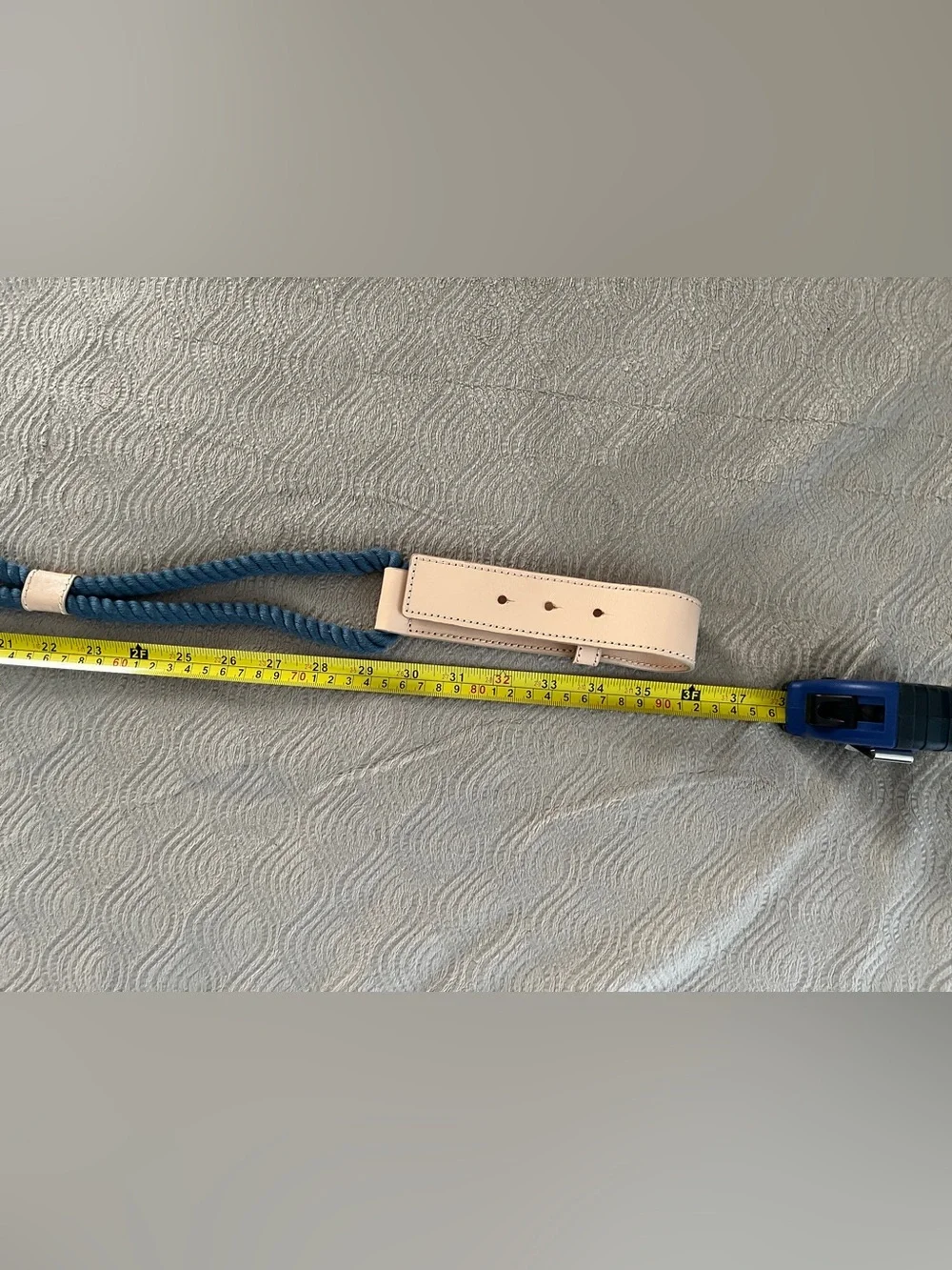 Chicos faux leather and rope belt in blue and cream size medium
